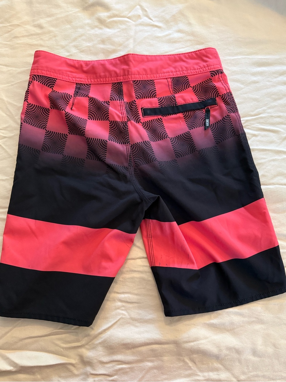 Vans Kids Board Shorts Swim Trunks Youth Size 12 red Black Checkerboard Surf - Picture 2 of 4